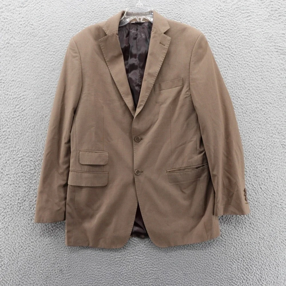 Gino Valentino Australian Wool‎ Silk Sport Coat Jacket 40L Brown Stripe Mens